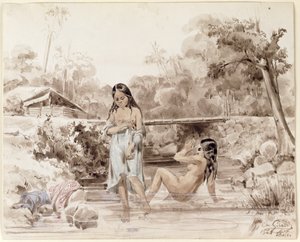 Tahitianos bañándose, 1844 de Charles Giraud