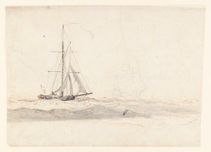 Un cúter ante el viento con un barco a lo lejos de Charles Gore