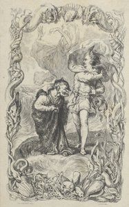 Ilustración de La Tempestad: Calibán, Fernando y Ariel, 1836 de Charles Gray