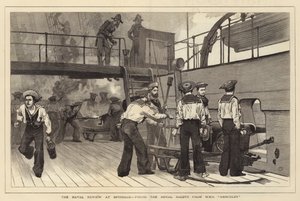 La revisión naval en Spithead, disparando el saludo real desde el HMS Hércules