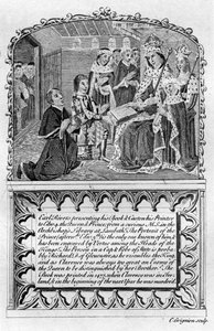 Earl Rivers presenta su libro al Rey Eduardo IV, c. 1477 finales del siglo XVIII o principios del XIX de Charles Grignion