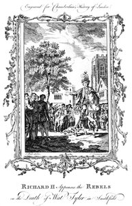 El Rey Ricardo II apacigua a los rebeldes tras la muerte de Wat Tyler, Smithfield, siglo XIX de Charles Grignion