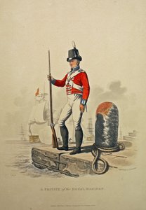 Un soldado de los marines reales, grabado por Joseph Constantine Stadler, publicado en 1815 de Charles Hamilton Smith