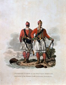 Cuerpos extranjeros en el servicio británico, soldados del Regimiento de Infantería Ligera Griega, de 