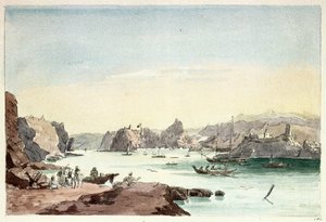 Arroyo Mascate (Omán). Pintura del Teniente Coronel Charles Hamilton Smith (1776-1859) de Charles Hamilton Smith