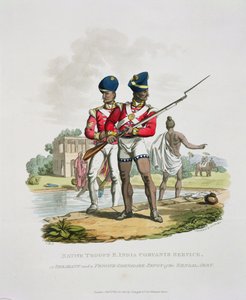 Tropas Nativas en el Servicio de la Compañía de las Indias Orientales: un Sargento y un Soldado Granadero Sepoy del Ejército de Bengala, grabado por Joseph Constantine Stadler, 1815 (aguatinta) de Charles Hamilton Smith