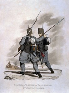 Soldados del 1er Regimiento de Guardias de Infantería en orden de marcha, de 