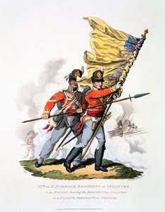 Uniforme y colores del 9º o Regimiento de Infantería de Norfolk del Este, de 