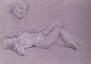 Estudio de una figura femenina desnuda reclinada, con un estudio de una cabeza de mujer descansando sobre su mano
