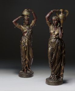 Dos antorchas de bronce en forma de mujeres indias que llevan jarrones, 1862-1865 de Charles Henri Joseph Cordier