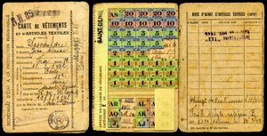 Tarjeta de racionamiento, Tarjeta de ropa, Secretaría de Producción Industrial, Segunda Guerra Mundial 1941