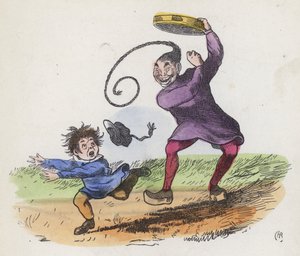Niño asustado por un chino tocando una pandereta de Charles Henry (after) Bennett