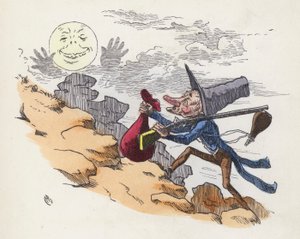 Hombre subiendo una colina para disparar a la Luna de Charles Henry (after) Bennett