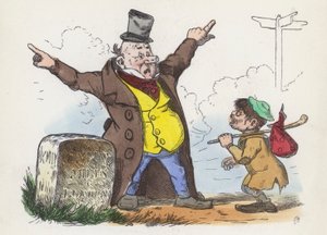 Hombre dando direcciones confusas a un viajero en el camino a Londres de Charles Henry (after) Bennett