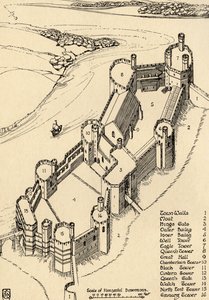 Vista aérea del Castillo de Caernarvon, Gales del Norte, 1931 de Charles Henry Bourne Quennell
