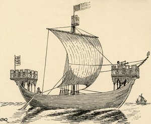 Un barco de la época de Eduardo I basado en el sello de Dover de Charles Henry Bourne Quennell