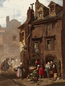 Alemán: Markttreiben in einer mittelalterlichen Stadt Día de mercado en una ciudad medieval