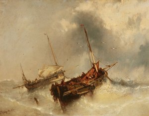 Alemán: Zwei Segelschiffe auf stürmischer See Two boats on the Stormy Sea