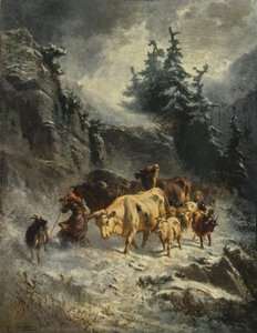 Francés: Troupeau dans une tempête de neige Rebaño en una tormenta de nieve de Charles Humbert