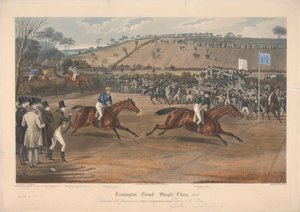 Uno de un conjunto de cuatro: Leamington Grand Steeple Chase ... 1837. Placa 4. Marqs de Waterford en Monarch ... de Charles Hunt