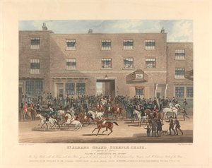 Steeple-chasing [serie de seis]: St. Albans Grand Steeple Chase. / 8 de marzo de 1832. Placa 1. Preparándose para comenzar ... de Charles Hunt