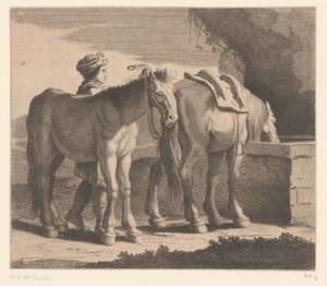 bebiendo caballos Masete de Normandie (título sobre objeto) Serie de animales (título de la serie) de Charles II Errard (attributed to)