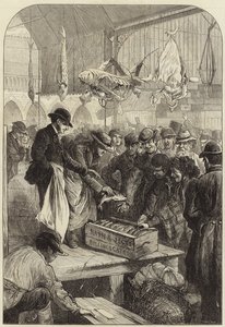 Una subasta de pescado en el Mercado de Columbia de Charles J. Staniland