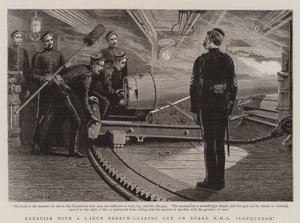 Ejercicio con un cañón de carga de 6 pulgadas a bordo del HMS Conqueror de Charles J. Staniland