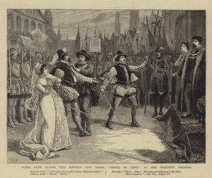 Escena de la Nueva Ópera de Signor Tito Mattei, Maria Di Gand, en el Teatro de Su Majestad de Charles J. Staniland