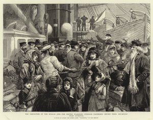La emigración de los judíos rusos, el doctor examinando a los pasajeros de tercera clase antes de su partida desde Liverpool de Charles J. Staniland