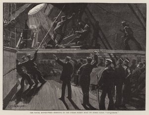 Las maniobras navales, izando el bote de vapor a bordo del HMS Conqueror de Charles J. Staniland