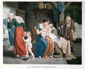 La Muerte del bebé puesto al cuidado de una enfermera, grabado por Delegorgue de Charles Jacques Lebel