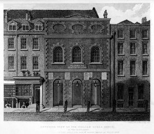 Vista exterior de la Ópera Italiana, Haymarket, siglo XVIII, 1840 de Charles John Smith