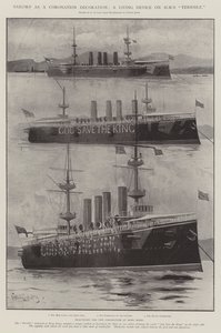 Marineros como decoración de coronación, un dispositivo viviente en el HMS Terrible