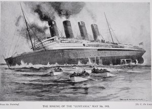 El hundimiento del Lusitania, 7 de mayo de 1915, ilustración de 