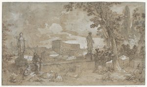 Vista de parte de los Jardines Farnesios en el Palatino de Roma de Charles Joseph Natoire