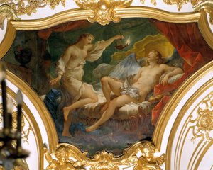 Psique levantando su lámpara para contemplar a su esposa Eros (o Amor) de Charles Joseph Natoire