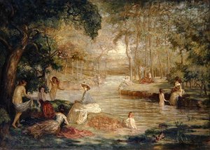 Bañistas: Bañistas junto a un río de Charles Julian Tharp