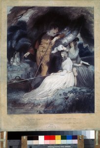 "La fiesta de la pesca", jóvenes burgueses en ropa de domingo sosteniendo cañas de pescar. Litografía de Charles Knight (1743-1826) Museo Pushkin, Moscú de Charles Knight