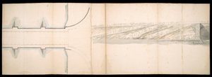 Diseños del proyecto de puente sobre el río Támesis en Londres, BL Maps C.49.e.76 de Charles Labelye