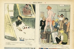 Ilustración de Chas-Laborde (1886-1941) en Le Rire, 21/03/08 - Meli-Melo - Arte, Enseñanza, Desnudez - Modelo (que posa) de Charles Laborde