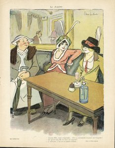 Ilustración de Chas-Laborde (1886-1941) en Le Smile, no 9, 27/02/13 - Negocios - Restaurantes Cafés, Moda, Sombrero - Codicia, Avaricia - Mujeres de Charles Laborde