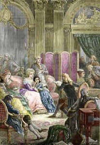 El salón de Suzanne Curchod y Madame Necker (grabado) de Charles Laplante