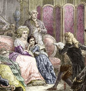 El salón de Suzanne Curchod y Madame Necker (grabado) de Charles Laplante
