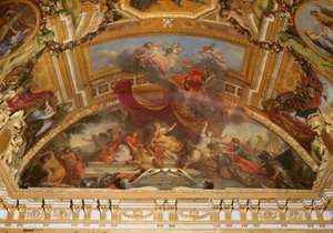 Holanda acepta la paz y se separa del Sacro Imperio Romano y de España en 1678, pintura del techo de la Galerie des Glaces