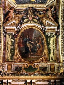 Patrocinio de las artes en 1663, pintura del techo de la Galería de los Espejos