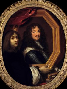Retrato del artista (o autorretrato) sosteniendo el retrato de un militar. Pintura de Charles Lebrun (1619-1690). Siglo XVII de Charles Le Brun