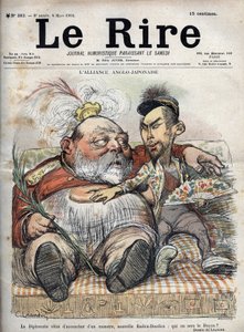Alianza Anglo-Japonesa (Anglo Japonesa 1902) La diplomacia acaba de dar a luz a un monstruo, nuevo Radica-Doodica: ¿quién será el decano? - Rey Eduardo VII - CARICATURA 1902 por Charles LEANDRE (1862-1934) para The Laughter de Charles Leandre