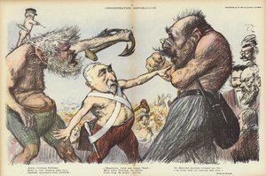 Emile Combes intentando mantener separados a Camille Pelletan y Maurice Rouvier, ilustración para Le Rire