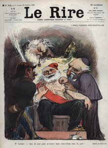 Emile Loubet - Pensiones Presidenciales Gratuitas - Sr. Loubet - ¡Es difícil meter sus convicciones en mi piel! - (Charles Leandre (1862-1934) se burla del estado, la iglesia y el ejército al lado de la cama del presidente LOUBET, cubierto de signos masóni de Charles Leandre